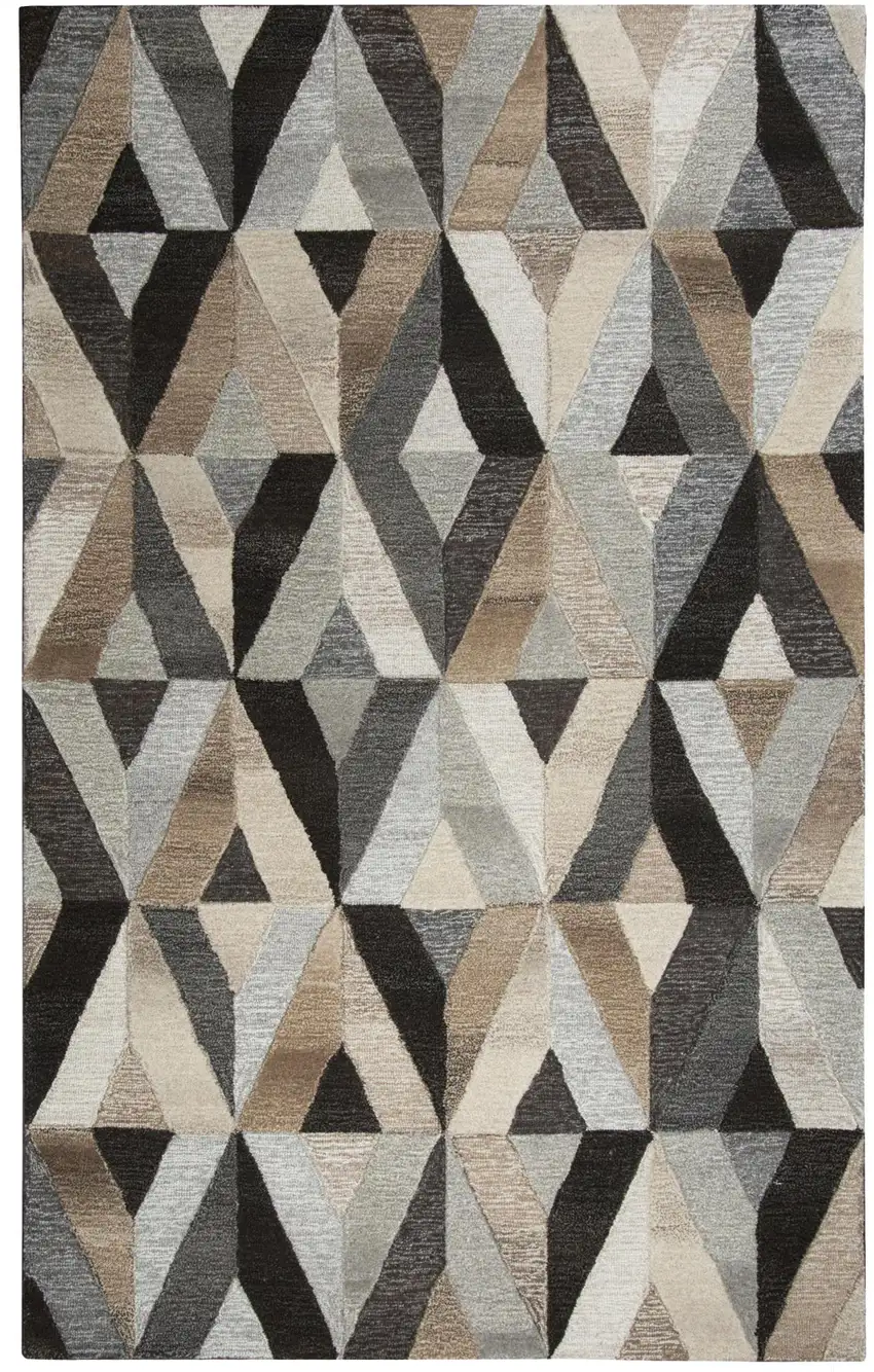 Gray And Natural Wool Geometric Hand Tufted Area Rug Photo 2