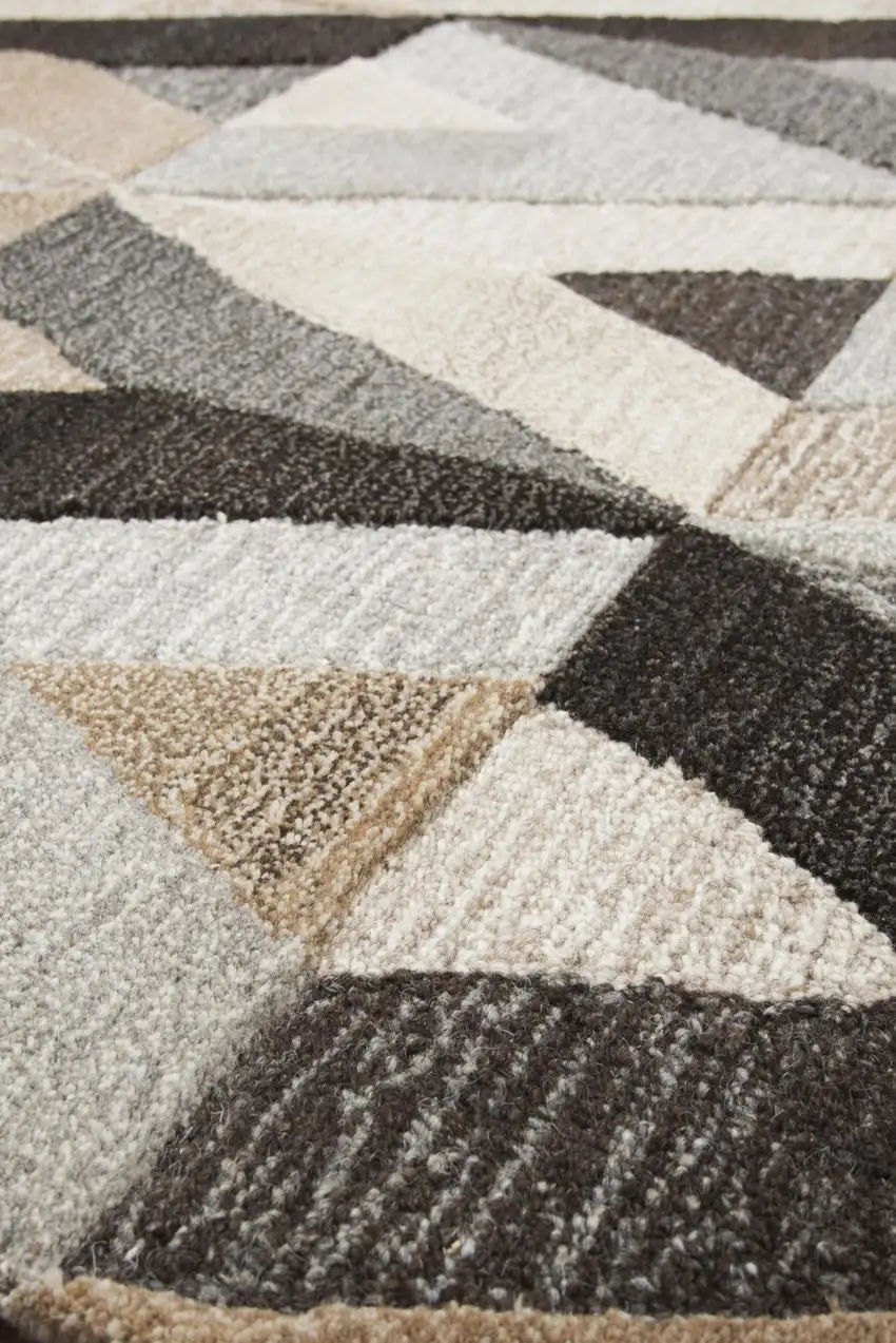 Gray And Natural Wool Geometric Hand Tufted Area Rug Photo 1