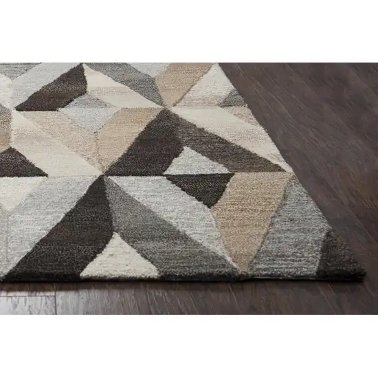 Gray And Natural Wool Geometric Hand Tufted Area Rug Photo 3