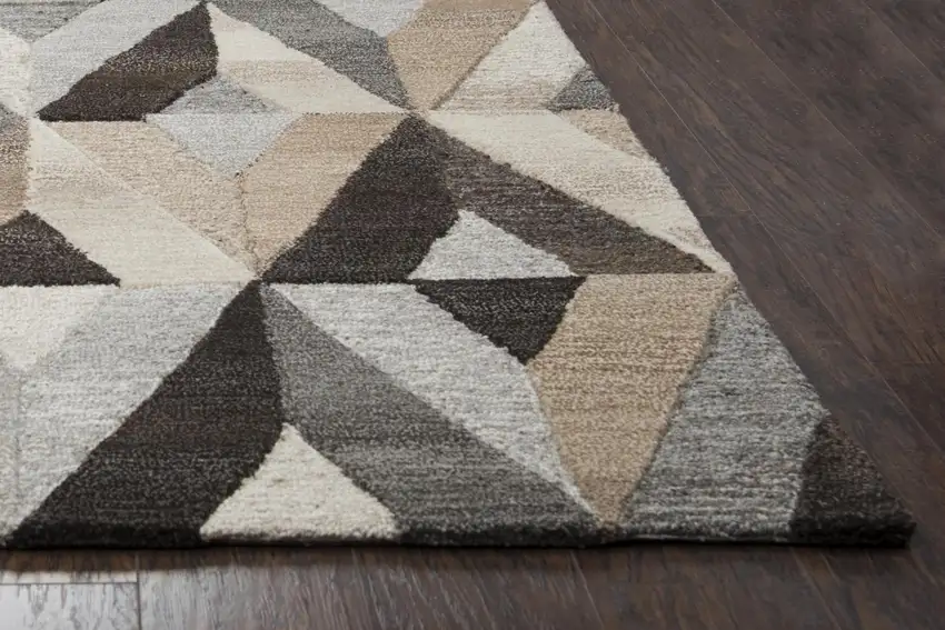 Gray And Natural Wool Geometric Hand Tufted Area Rug Photo 3
