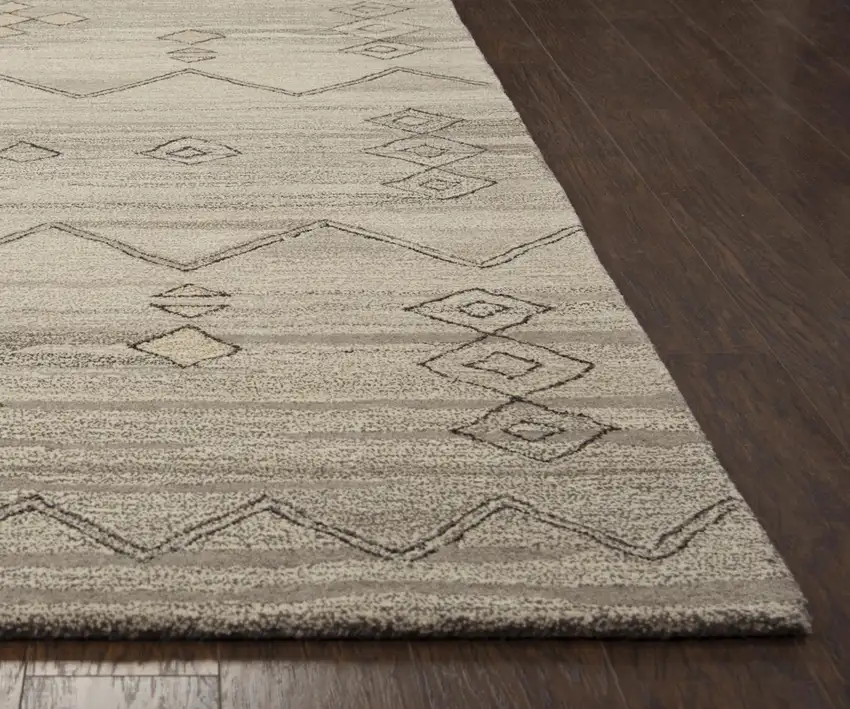 Gray And Natural Wool Tribal Hand Tufted Area Rug Photo 3