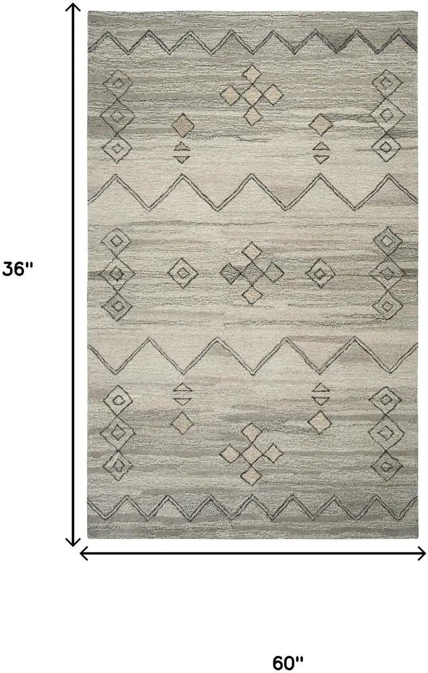 Gray And Natural Wool Tribal Hand Tufted Area Rug Photo 5