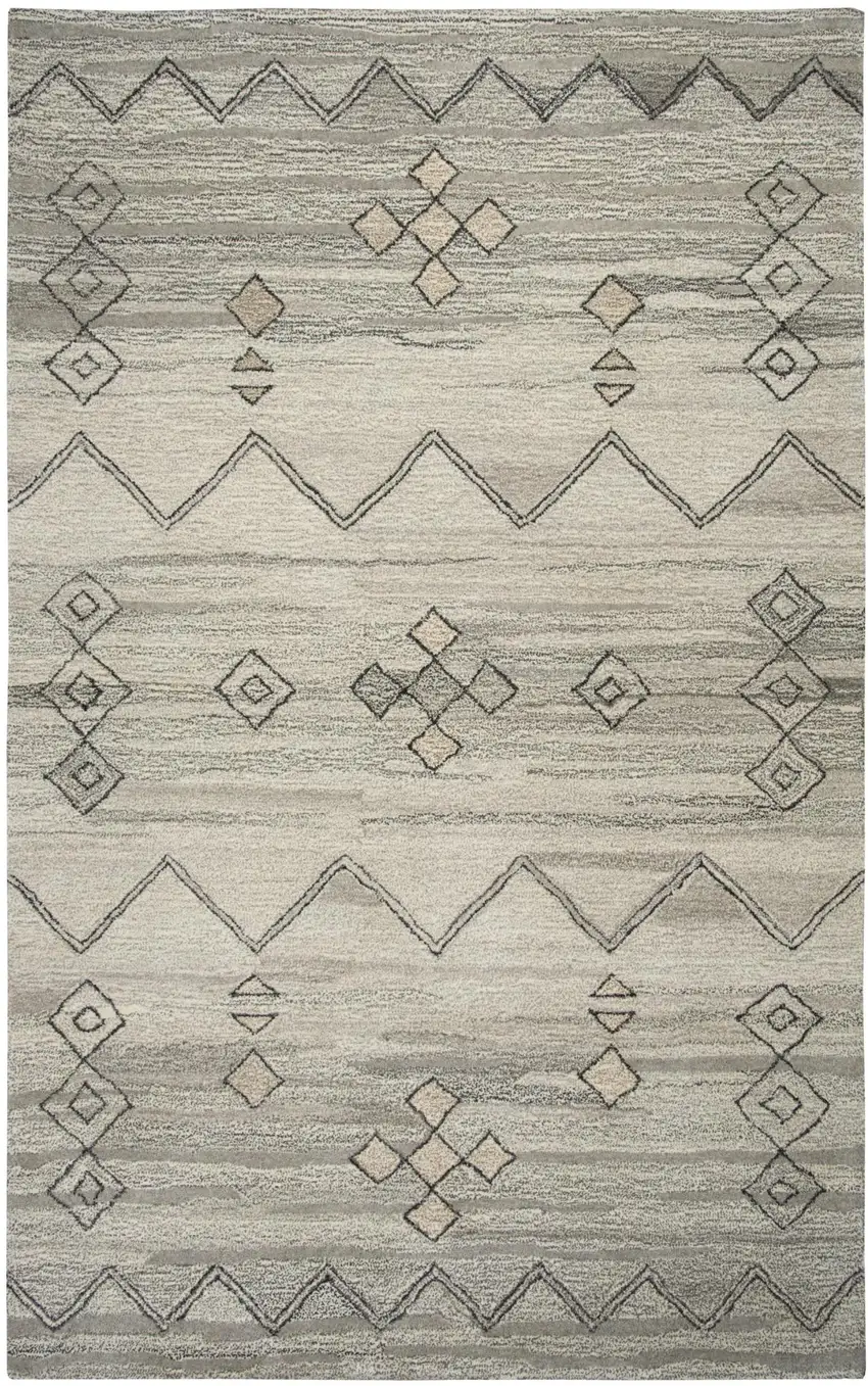 Gray And Natural Wool Tribal Hand Tufted Area Rug Photo 1