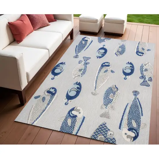 Gray And Navy Blue Animal Print Indoor Outdoor Area Rug Photo 1
