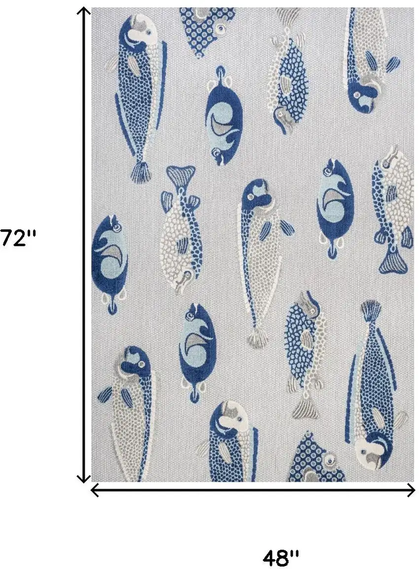 Gray And Navy Blue Animal Print Indoor Outdoor Area Rug Photo 3