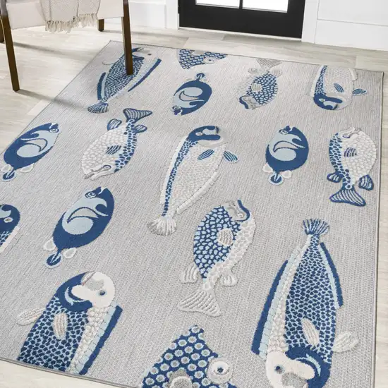 Gray And Navy Blue Animal Print Indoor Outdoor Area Rug Photo 6