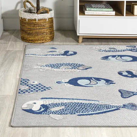 Gray And Navy Blue Animal Print Indoor Outdoor Area Rug Photo 7
