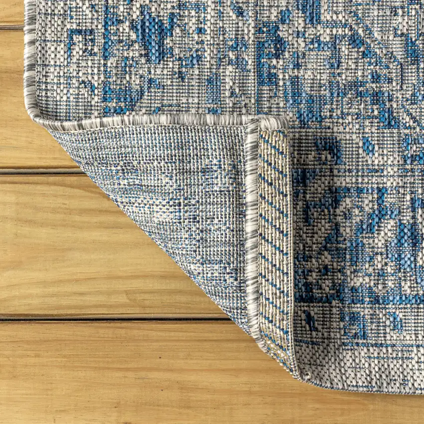 Gray And Navy Blue Medallion Indoor Outdoor Area Rug Photo 9