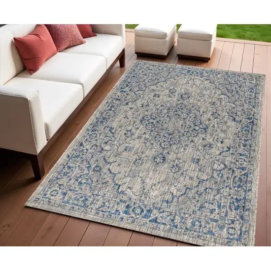 Gray And Navy Blue Medallion Indoor Outdoor Area Rug Photo 1