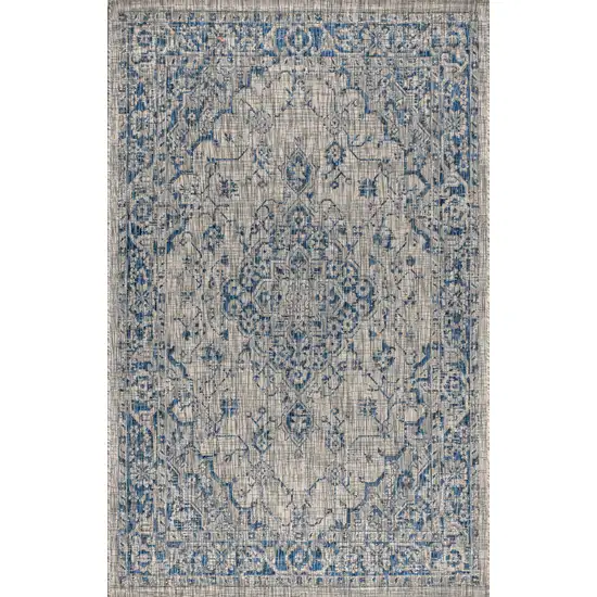 Gray And Navy Blue Medallion Indoor Outdoor Area Rug Photo 3