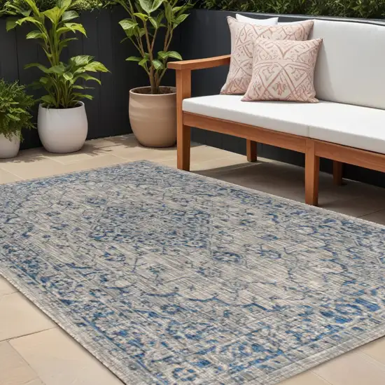 Gray And Navy Blue Medallion Indoor Outdoor Area Rug Photo 1