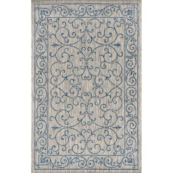 Gray And Navy Blue Medallion Indoor Outdoor Area Rug Photo 1