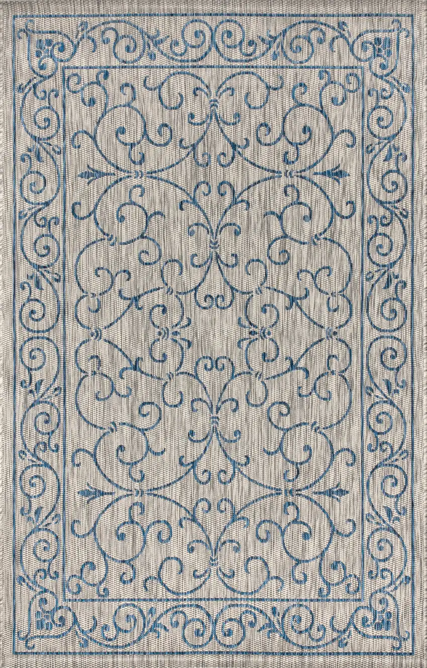 Gray And Navy Blue Medallion Indoor Outdoor Area Rug Photo 1