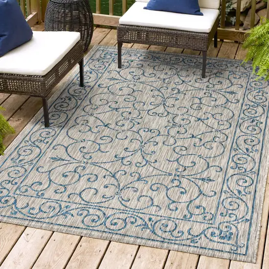 Gray And Navy Blue Medallion Indoor Outdoor Area Rug Photo 9