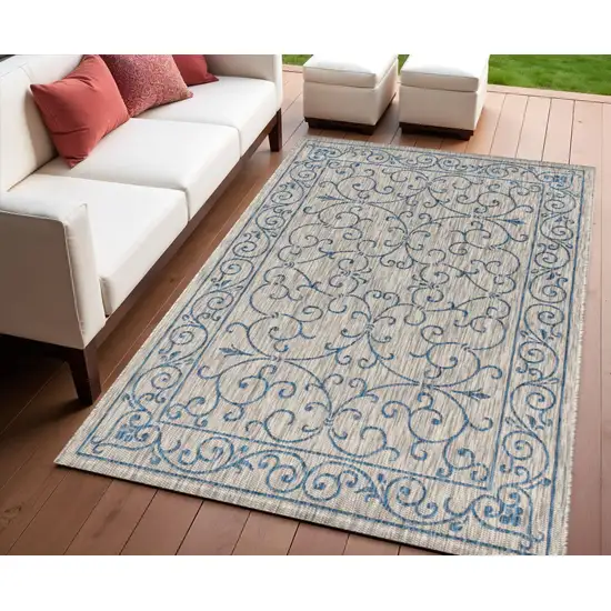 Gray And Navy Blue Medallion Indoor Outdoor Area Rug Photo 1