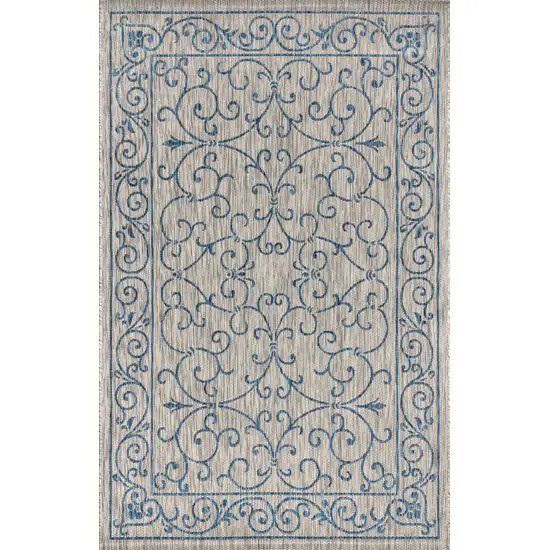 Gray And Navy Blue Medallion Indoor Outdoor Area Rug Photo 3