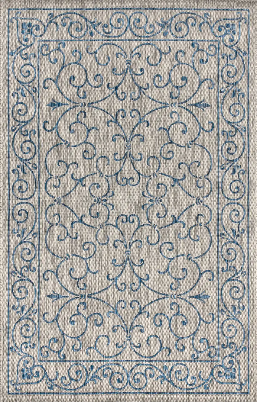 Gray And Navy Blue Medallion Indoor Outdoor Area Rug Photo 3