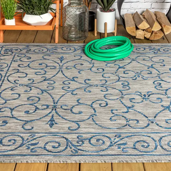 Gray And Navy Blue Medallion Indoor Outdoor Area Rug Photo 7