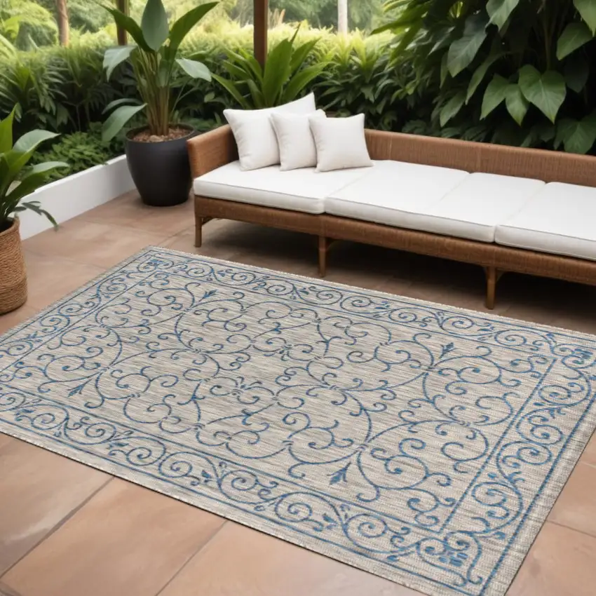 Gray And Navy Blue Medallion Indoor Outdoor Area Rug Photo 1