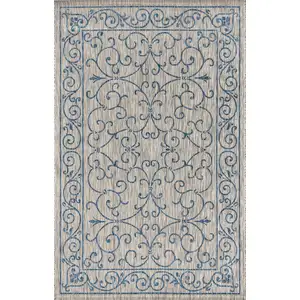 Photo of Gray And Navy Blue Medallion Indoor Outdoor Area Rug
