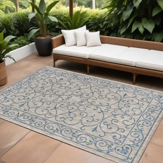 Gray And Navy Blue Medallion Indoor Outdoor Area Rug Photo 1