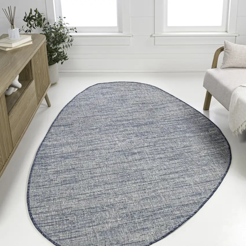 Gray And Navy Blue Medallion Indoor Outdoor Area Rug Photo 5