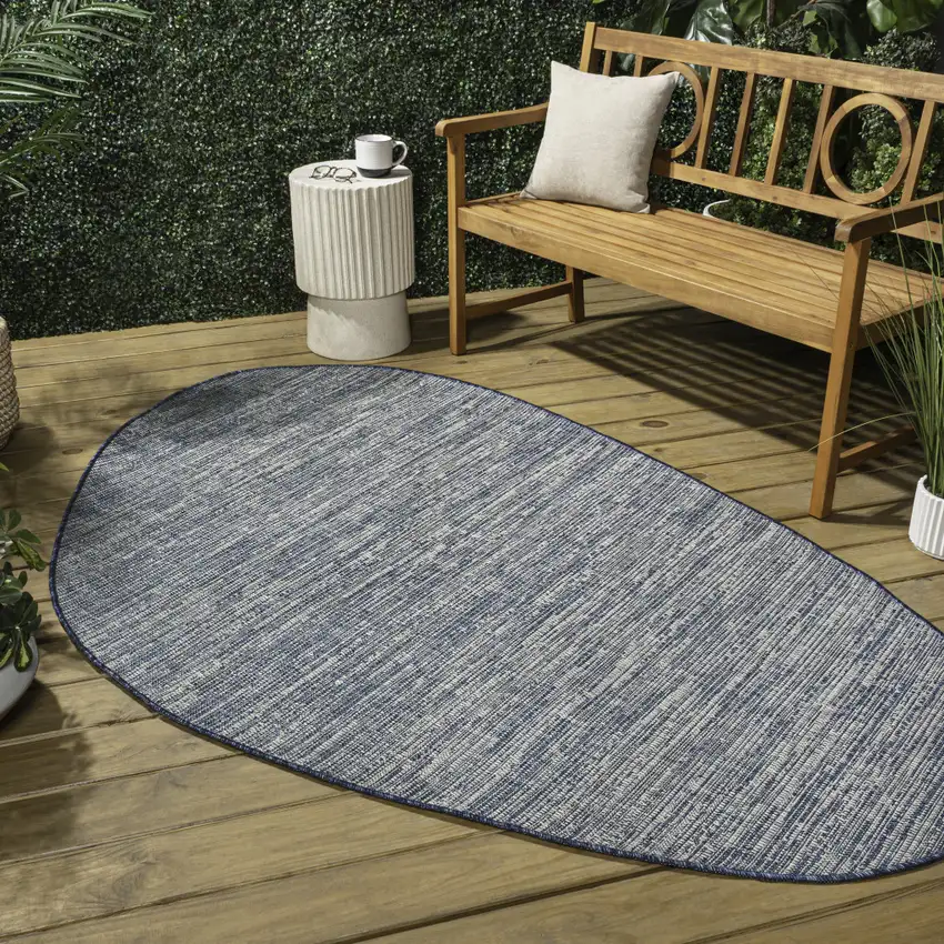 Gray And Navy Blue Medallion Indoor Outdoor Area Rug Photo 8