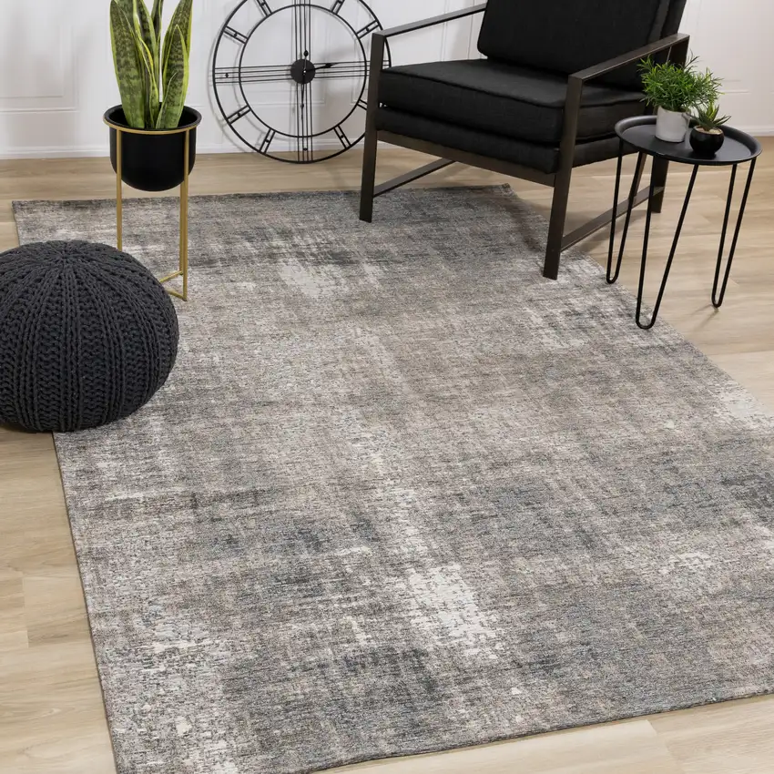 Gray And Off White Abstract Area Rug Photo 5