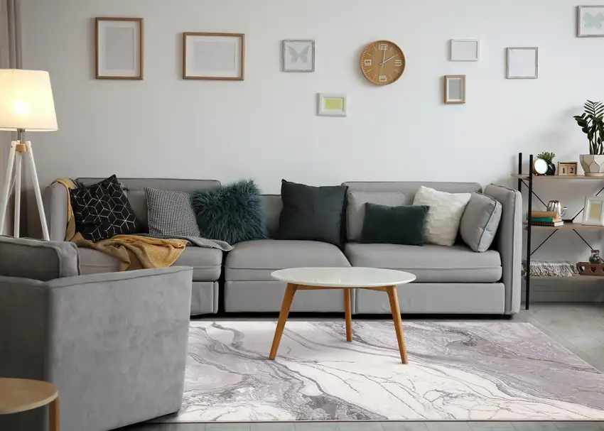 Gray And Off White Abstract Area Rug Photo 7