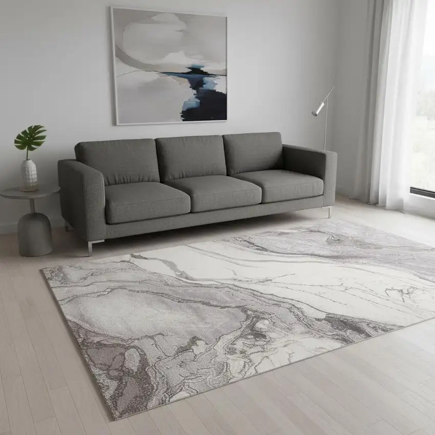Gray And Off White Abstract Area Rug Photo 1