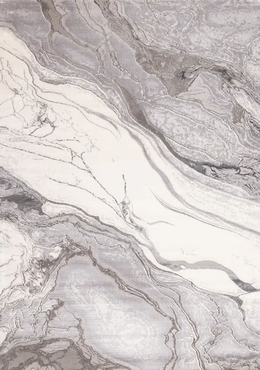 Gray And Off White Abstract Area Rug Photo 5