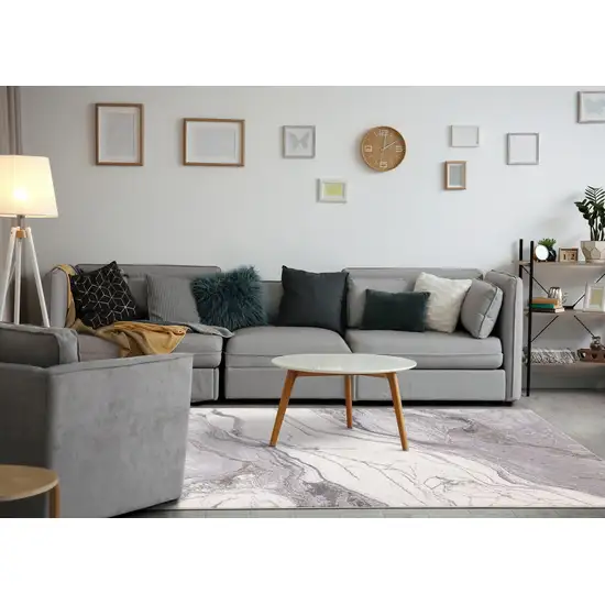 Gray And Off White Abstract Area Rug Photo 7