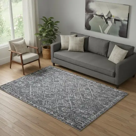 Gray And Off White Abstract Geometric Washable Area Rug Photo 1