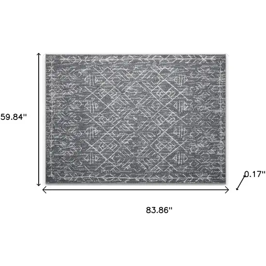 Gray And Off White Abstract Geometric Washable Area Rug Photo 8