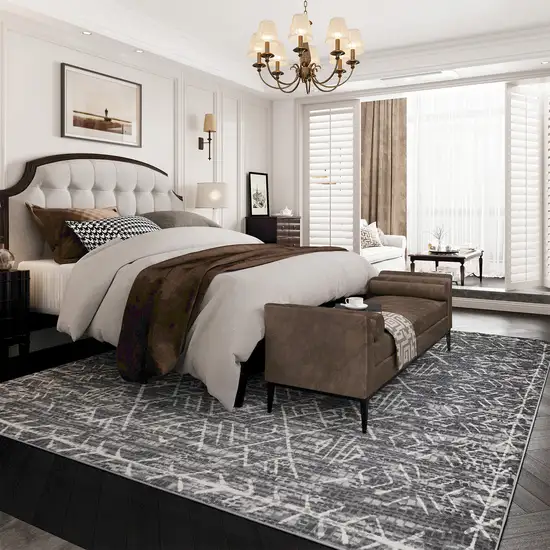 Gray And Off White Abstract Geometric Washable Area Rug Photo 5