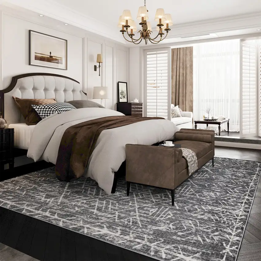 Gray And Off White Abstract Geometric Washable Area Rug Photo 5