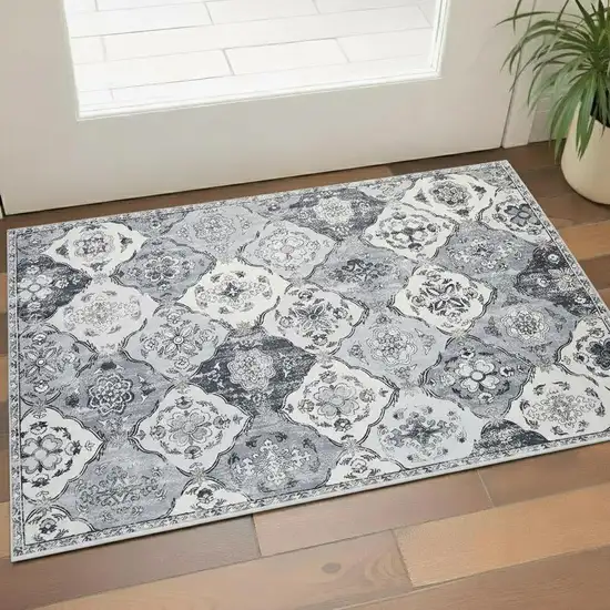 Gray And Off White Patchwork Distressed Washable Area Rug Photo 1