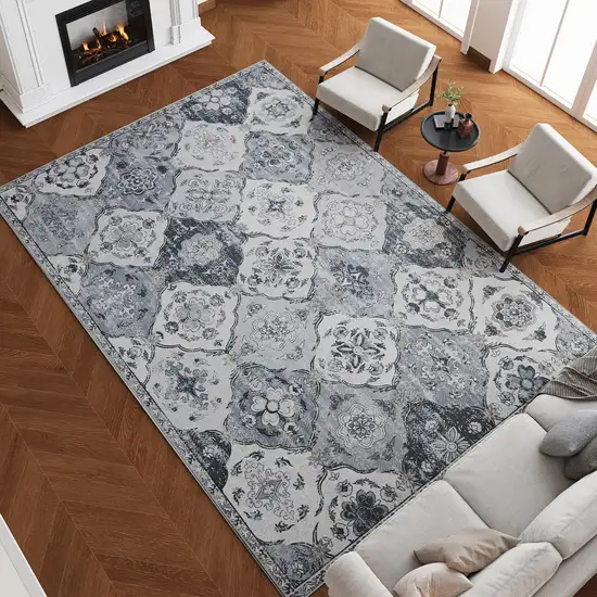Gray And Off White Patchwork Distressed Washable Area Rug Photo 6