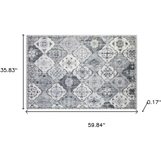 Gray And Off White Patchwork Distressed Washable Area Rug Photo 9