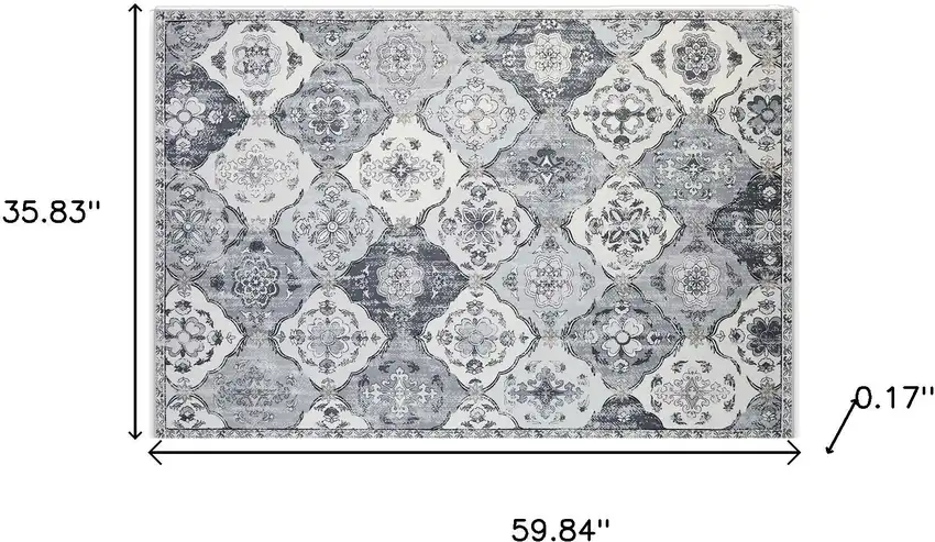 Gray And Off White Patchwork Distressed Washable Area Rug Photo 9