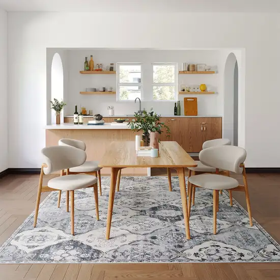 Gray And Off White Patchwork Distressed Washable Area Rug Photo 5