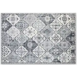 Photo of Gray And Off White Patchwork Distressed Washable Area Rug