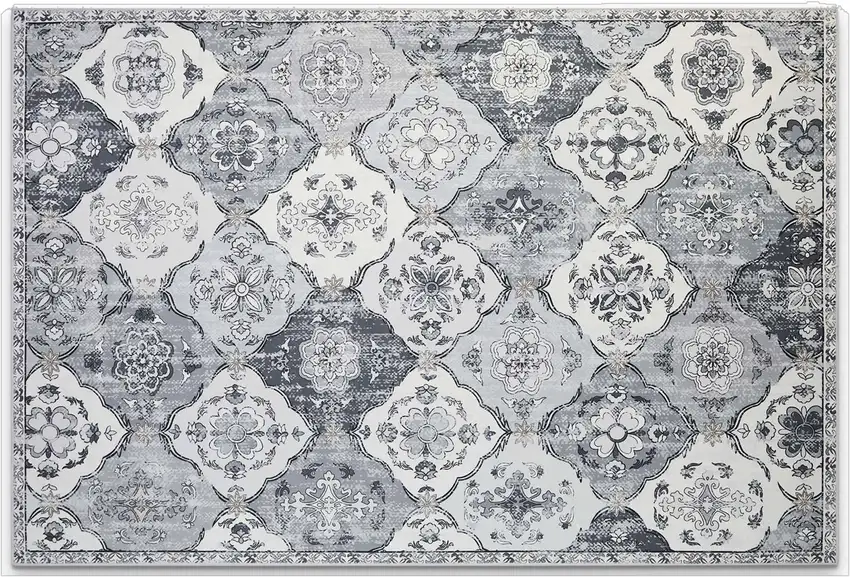 Gray And Off White Patchwork Distressed Washable Area Rug Photo 2