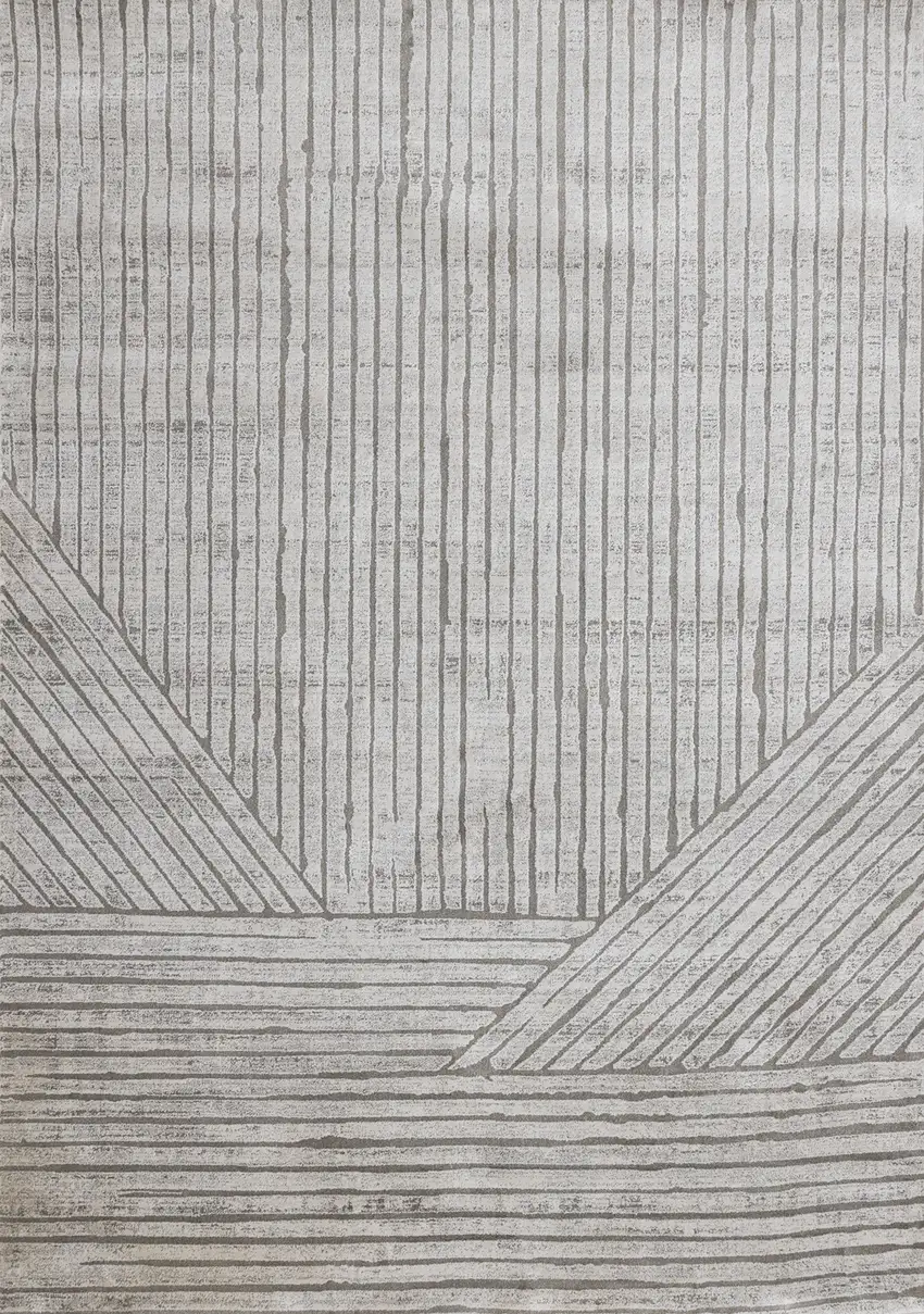 Gray And Off White Striped Area Rug Photo 5