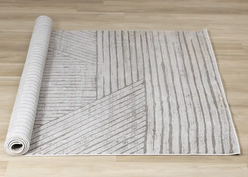 Gray And Off White Striped Area Rug Photo 9