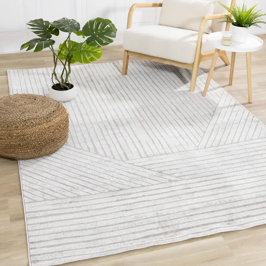 Gray And Off White Striped Area Rug Photo 6