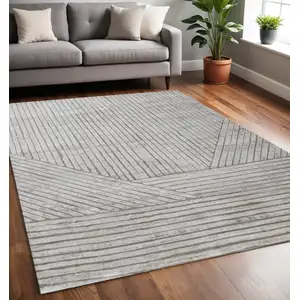 Photo of Gray And Off White Striped Area Rug