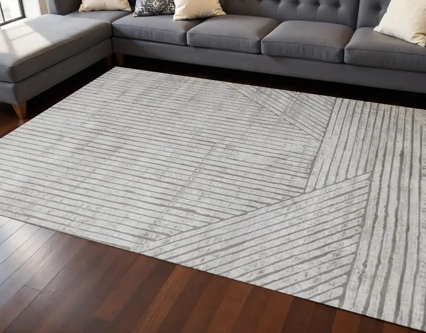 Gray And Off White Striped Area Rug Photo 1