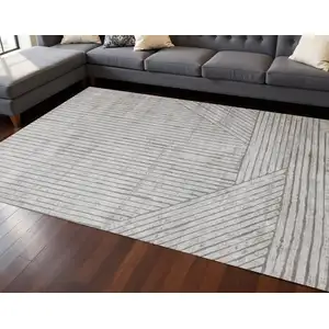 Photo of Gray And Off White Striped Area Rug