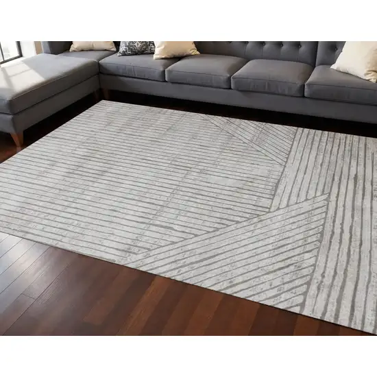 Gray And Off White Striped Area Rug Photo 1